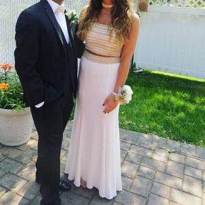 Jovani White and Gold Prom Skirt Set